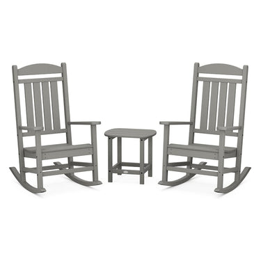 POLYWOOD Presidential Rocker 3-Piece Set w/ South Beach 18-Inch Side Table - Slate Grey